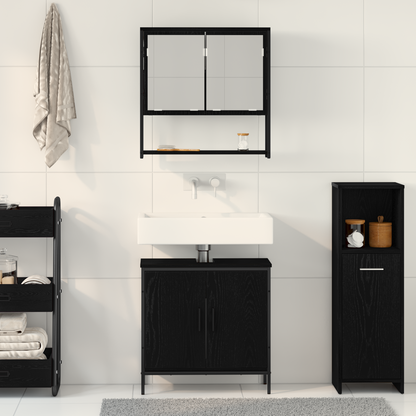 vidaXL Badezimmermöbel-Set mit Regal 2 pcs Schwarz Holzwerkstoff