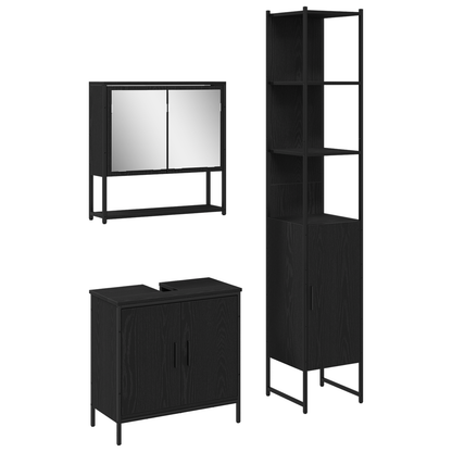 vidaXL Badezimmermöbel-Set mit Regal 3 pcs Schwarz Holzwerkstoff
