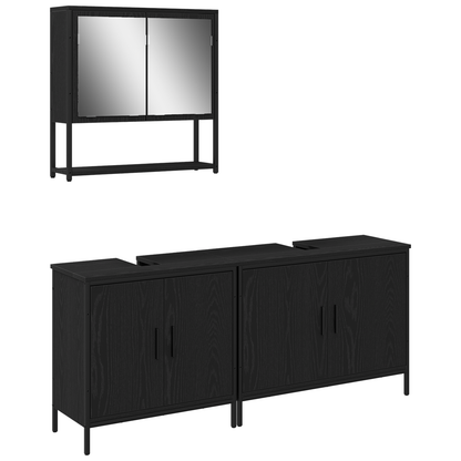 vidaXL Badezimmermöbel-Set mit Regal 3 pcs Schwarz Holzwerkstoff