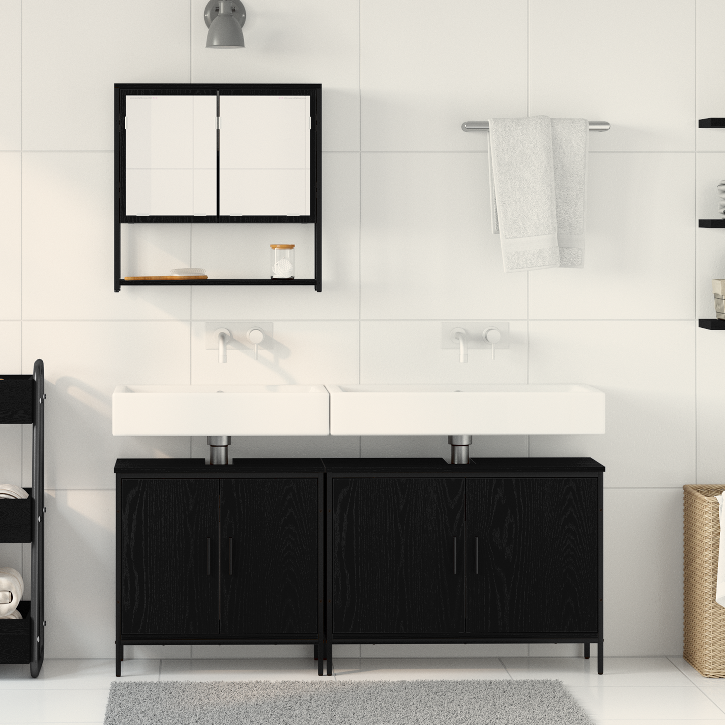 vidaXL Badezimmermöbel-Set mit Regal 3 pcs Schwarz Holzwerkstoff