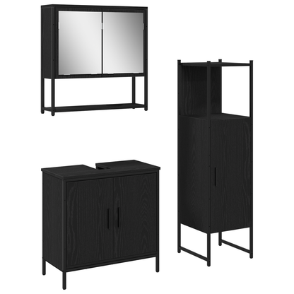 vidaXL Badezimmermöbel-Set mit Regal 3 pcs Schwarz Holzwerkstoff