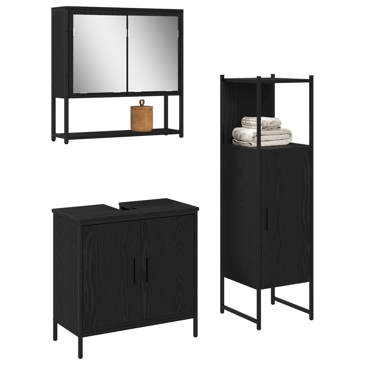 vidaXL Badezimmermöbel-Set mit Regal 3 pcs Schwarz Holzwerkstoff