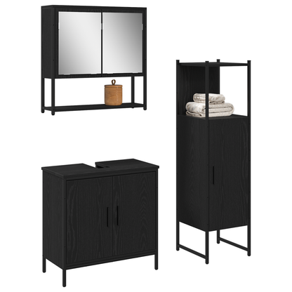 vidaXL Badezimmermöbel-Set mit Regal 3 pcs Schwarz Holzwerkstoff