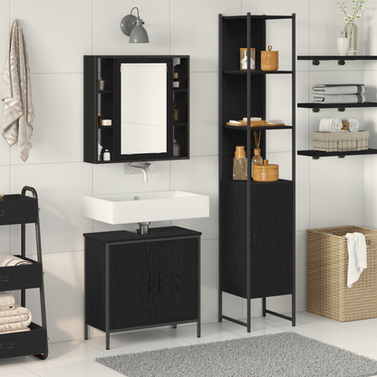 vidaXL Badezimmer Waschbeckenmöbel mit Tür 3 pcs Schwarz Holzwerkstoff