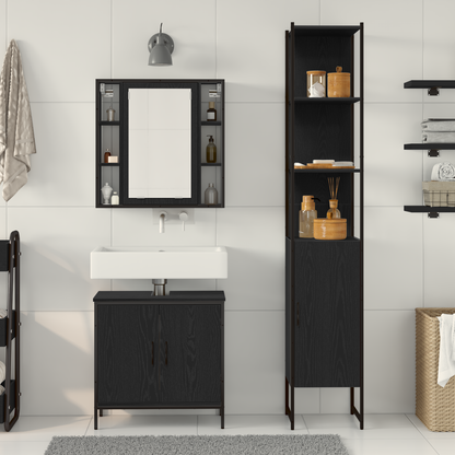 vidaXL Badezimmer Waschbeckenmöbel mit Tür 3 pcs Schwarz Holzwerkstoff