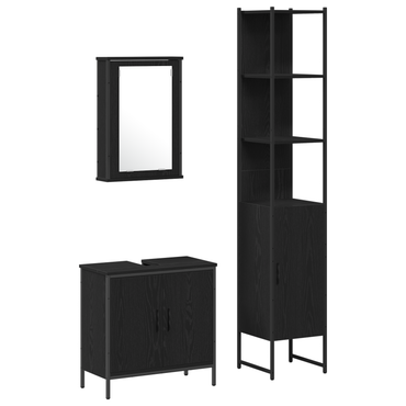 vidaXL Badezimmermöbel Set mit Regal 3 pcs Schwarz Holzwerkstoff