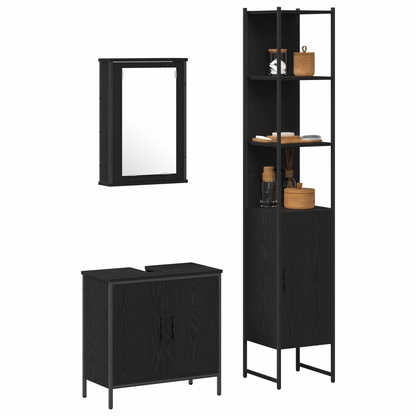 vidaXL Badezimmermöbel Set mit Regal 3 pcs Schwarz Holzwerkstoff