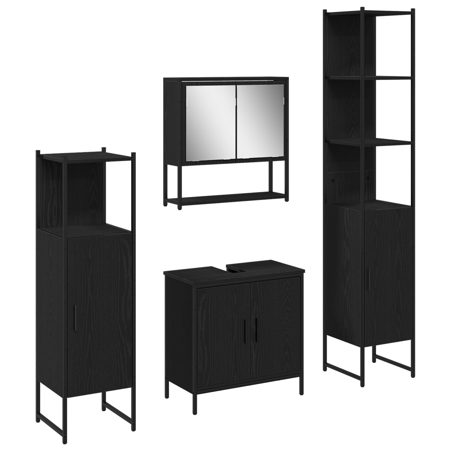 vidaXL Badezimmermöbel-Set mit Regal 4 pcs Schwarz Holzwerkstoff