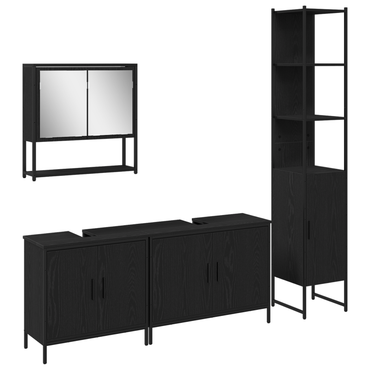 vidaXL Badezimmermöbel-Set mit Regal 4 pcs Schwarz Holzwerkstoff
