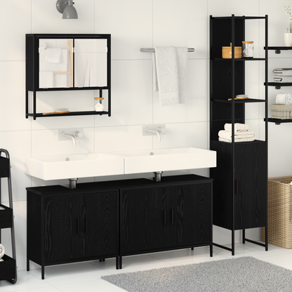 vidaXL Badezimmermöbel-Set mit Regal 4 pcs Schwarz Holzwerkstoff