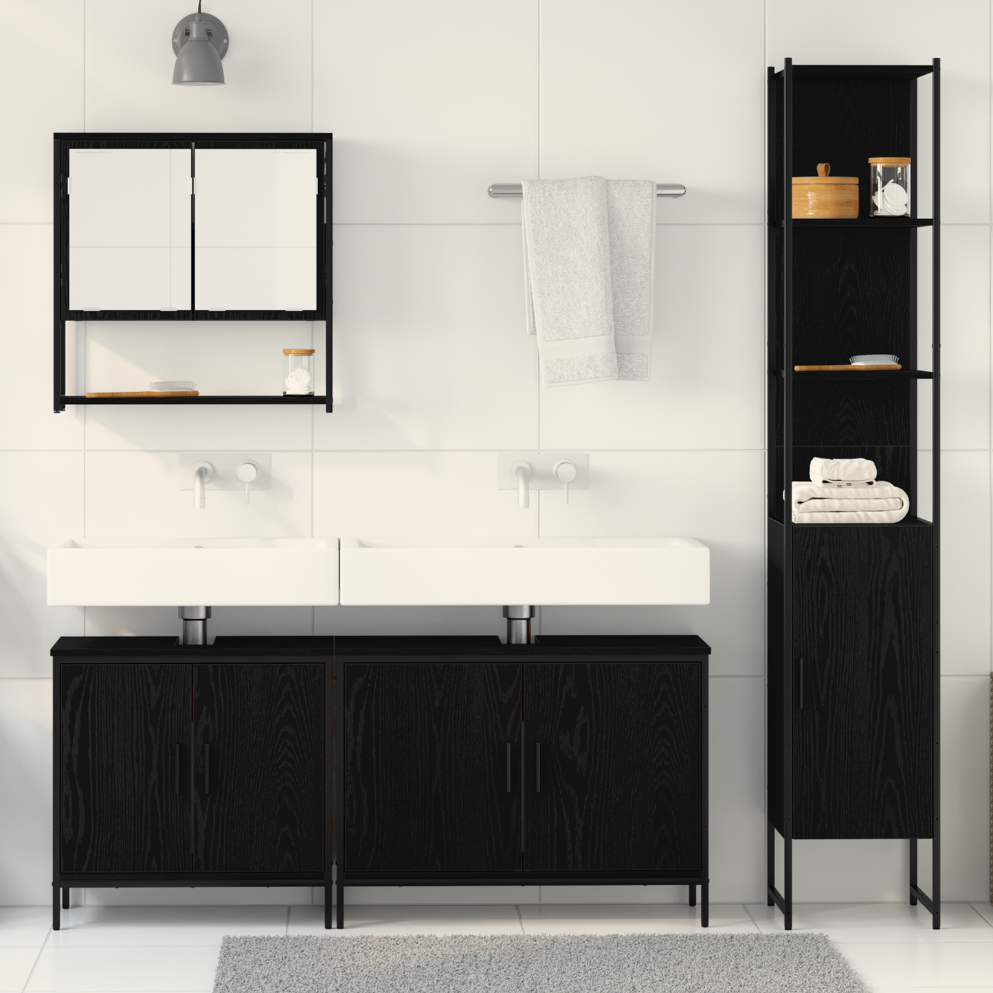 vidaXL Badezimmermöbel-Set mit Regal 4 pcs Schwarz Holzwerkstoff