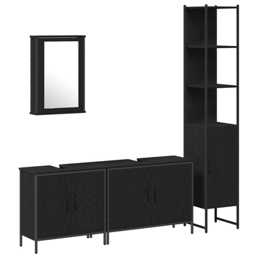 vidaXL Badezimmermöbel-Set mit Regal 4 pcs Schwarz Holzwerkstoff
