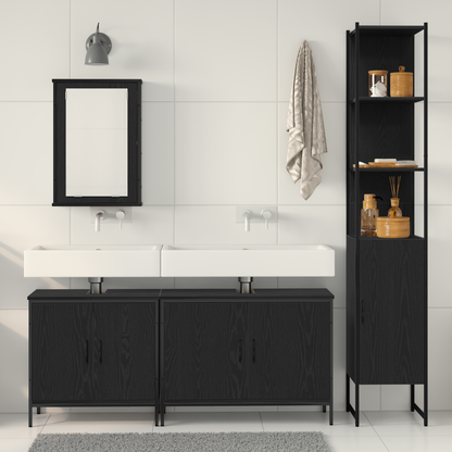 vidaXL Badezimmermöbel-Set mit Regal 4 pcs Schwarz Holzwerkstoff