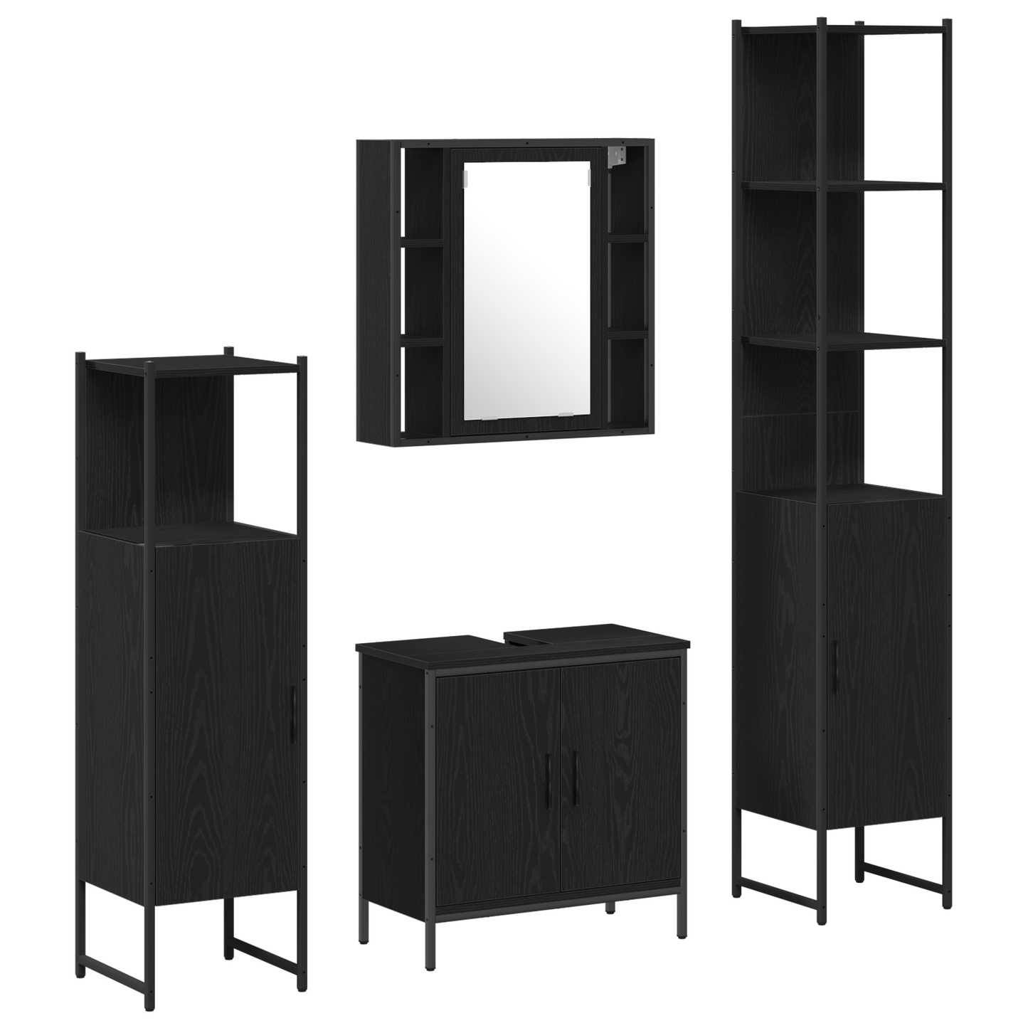 vidaXL Badezimmermöbel-Set mit Regal 4 pcs Schwarz Holzwerkstoff