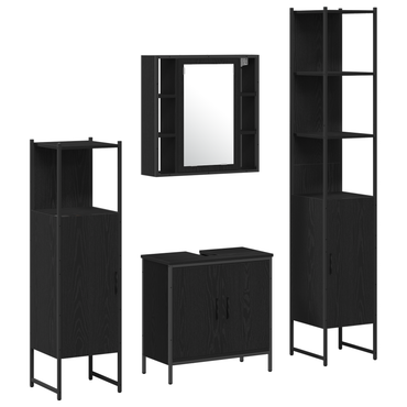 vidaXL Badezimmermöbel-Set mit Regal 4 pcs Schwarz Holzwerkstoff