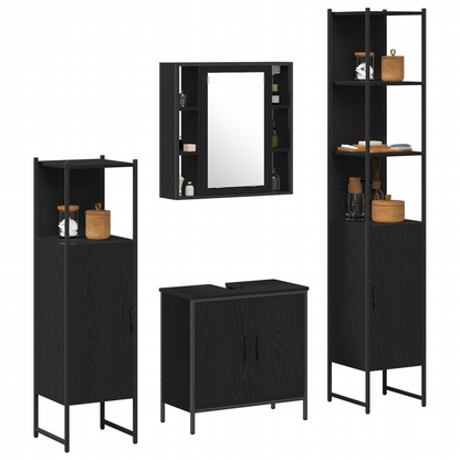 vidaXL Badezimmermöbel-Set mit Regal 4 pcs Schwarz Holzwerkstoff