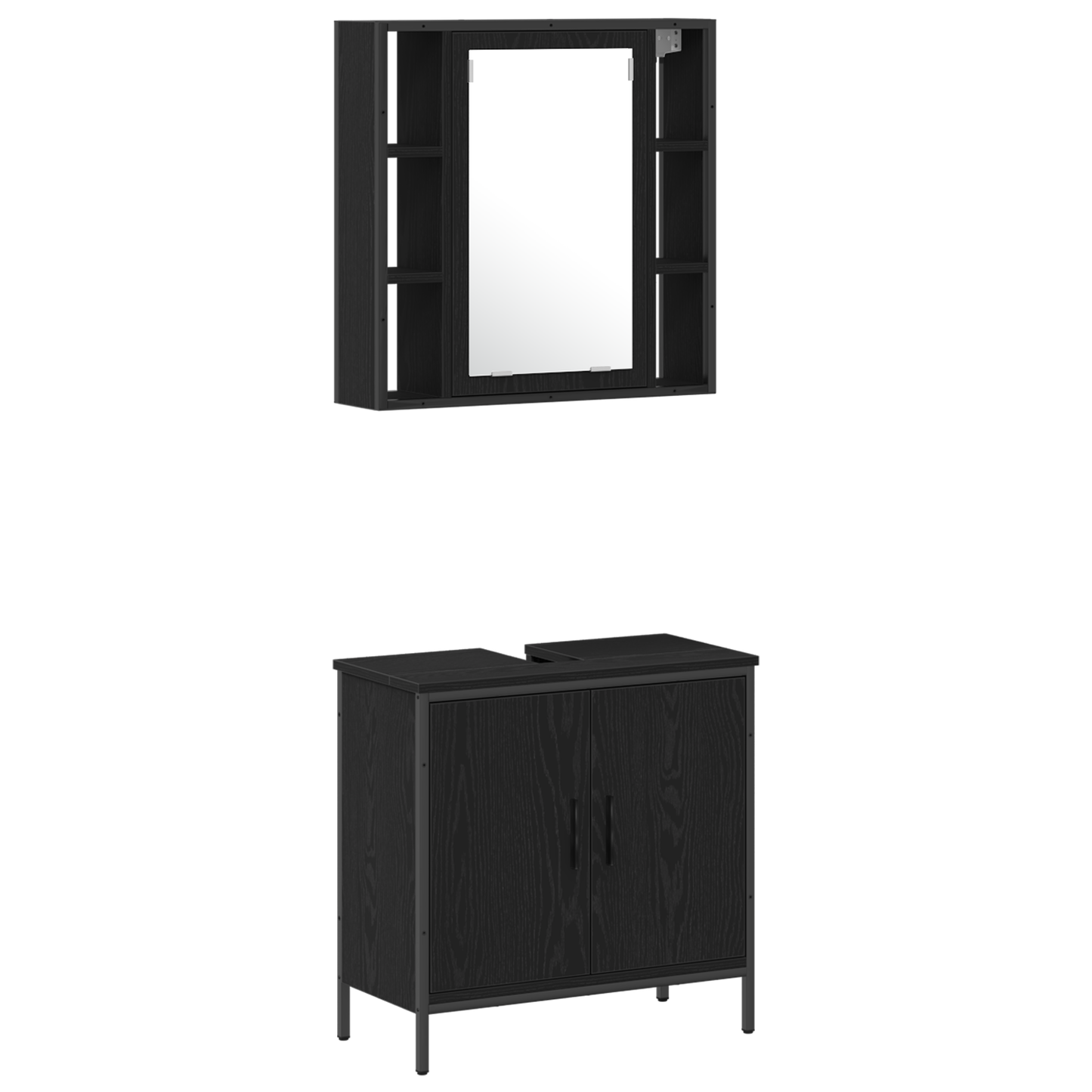 vidaXL Badezimmermöbel-Set mit Regal 4 pcs Schwarz Holzwerkstoff
