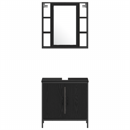 vidaXL Badezimmermöbel-Set mit Regal 4 pcs Schwarz Holzwerkstoff