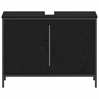 vidaXL Badezimmermöbel-Set mit Regal 4 pcs Schwarz Holzwerkstoff