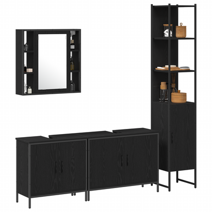 vidaXL Badezimmermöbel-Set mit Regal 4 pcs Schwarz Holzwerkstoff