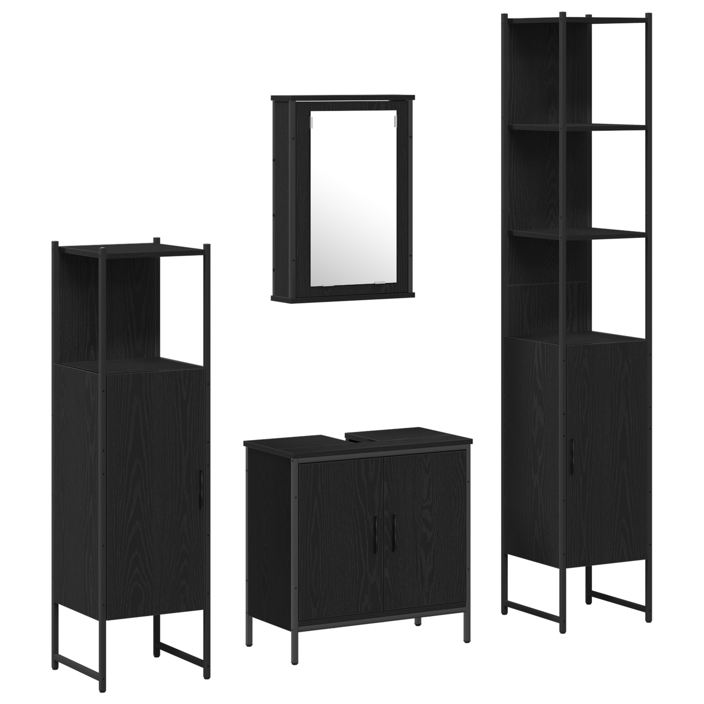 vidaXL Badezimmermöbel-Set mit Regal 4 pcs Schwarz Holzwerkstoff