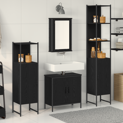 vidaXL Badezimmermöbel-Set mit Regal 4 pcs Schwarz Holzwerkstoff