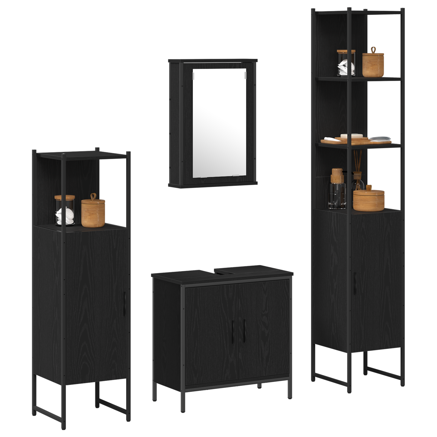 vidaXL Badezimmermöbel-Set mit Regal 4 pcs Schwarz Holzwerkstoff