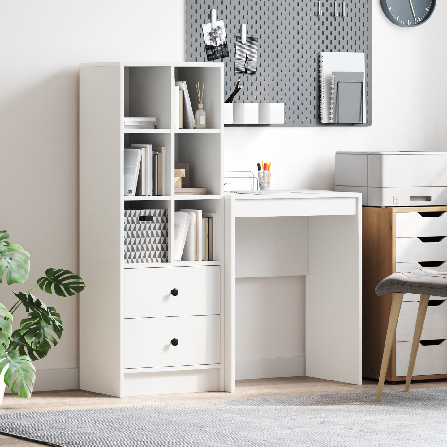 vidaXL Schreibtisch mit Schubladen 2 pcs Weiß