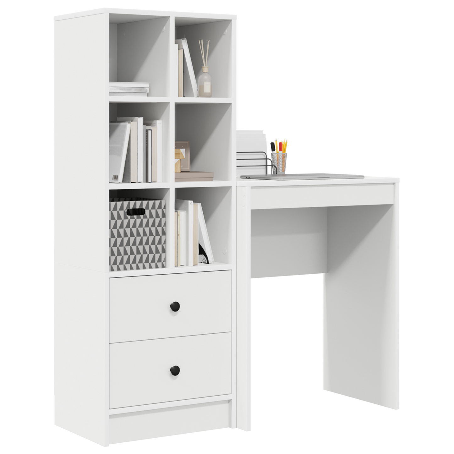 vidaXL Schreibtisch mit Schubladen 2 pcs Weiß