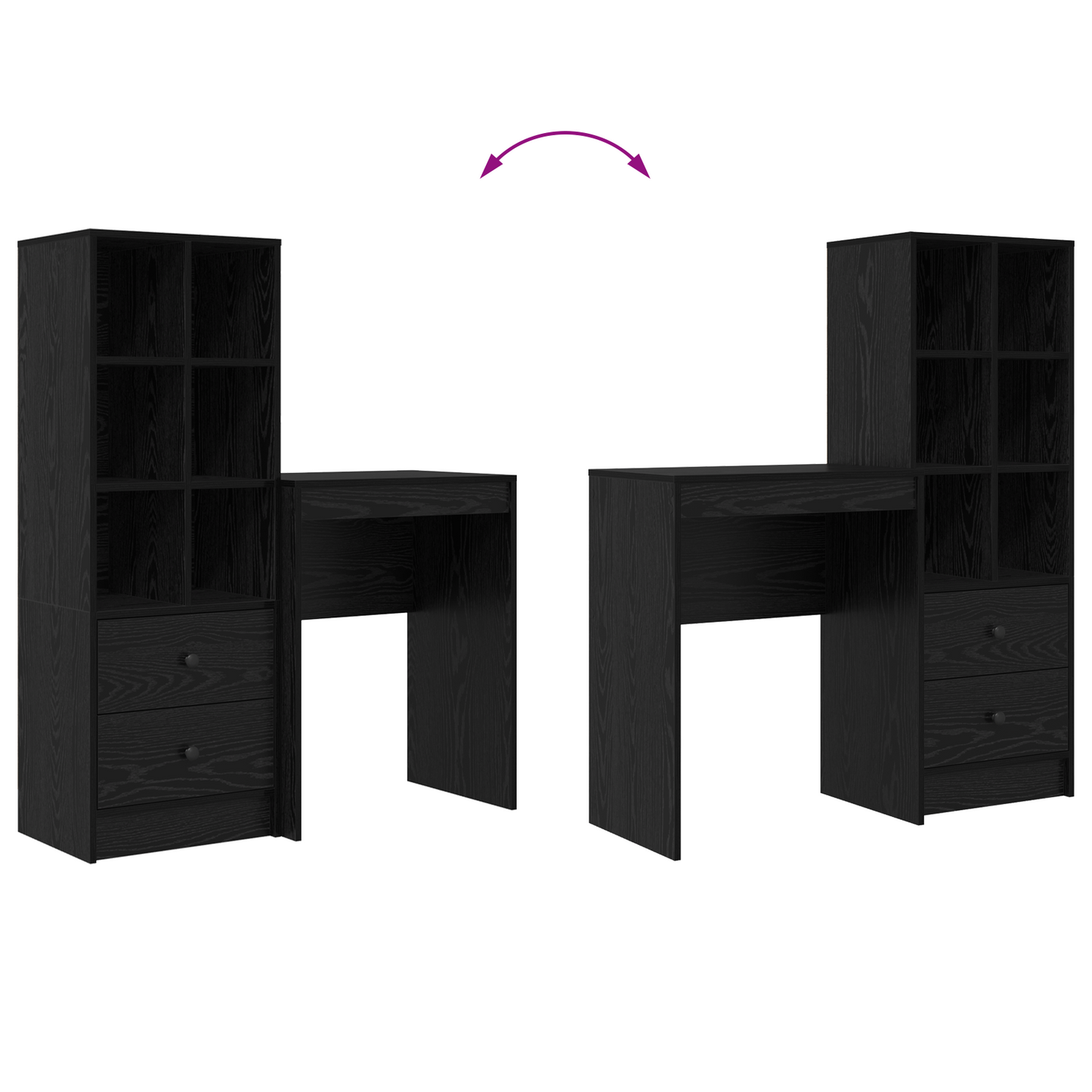 vidaXL Schreibtisch mit Schubladen 2 pcs Schwarz Eichen-Optik