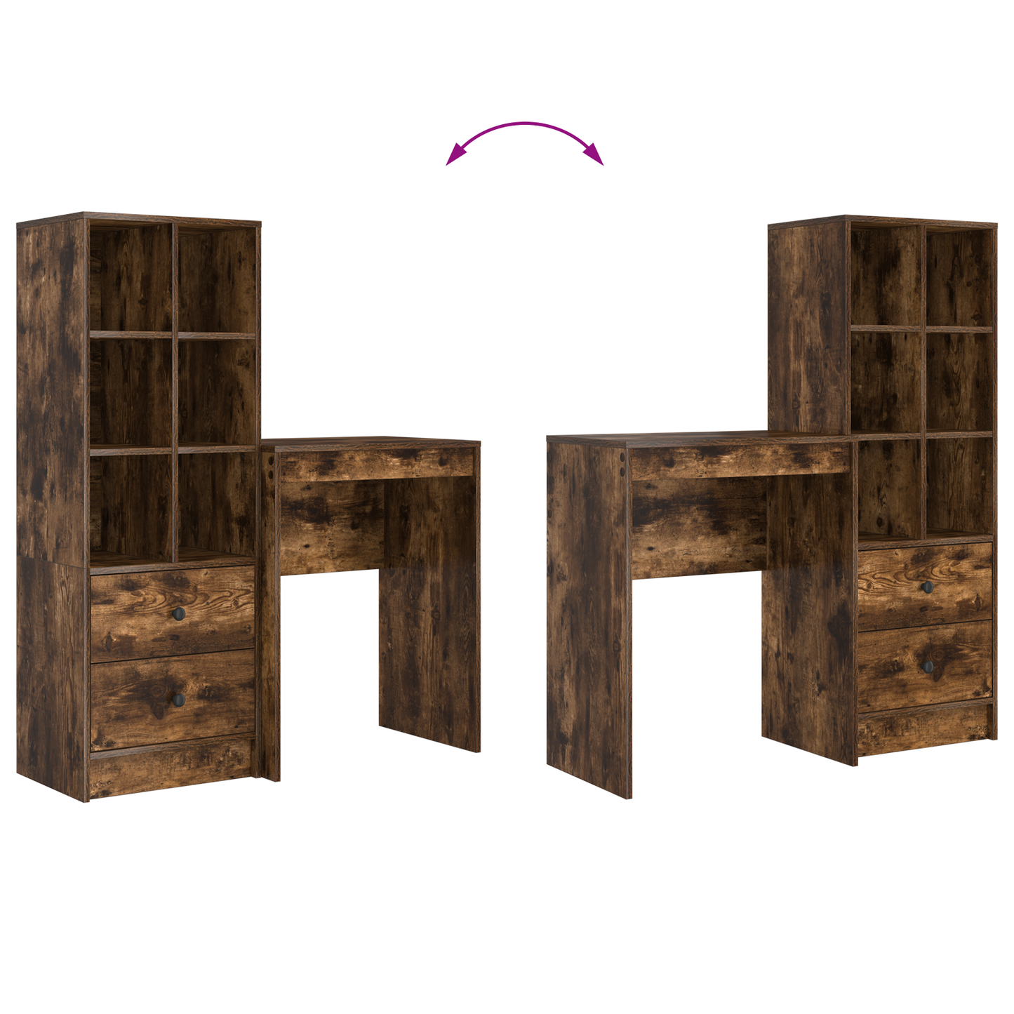 vidaXL Schreibtisch mit Schubladen 2 pcs Geräucherte Eiche