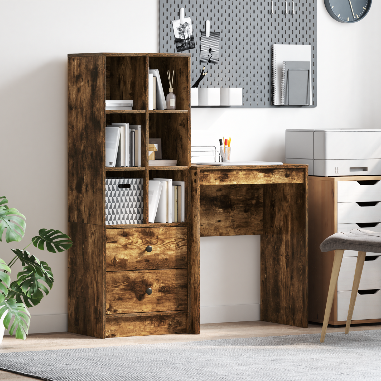 vidaXL Schreibtisch mit Schubladen 2 pcs Geräucherte Eiche
