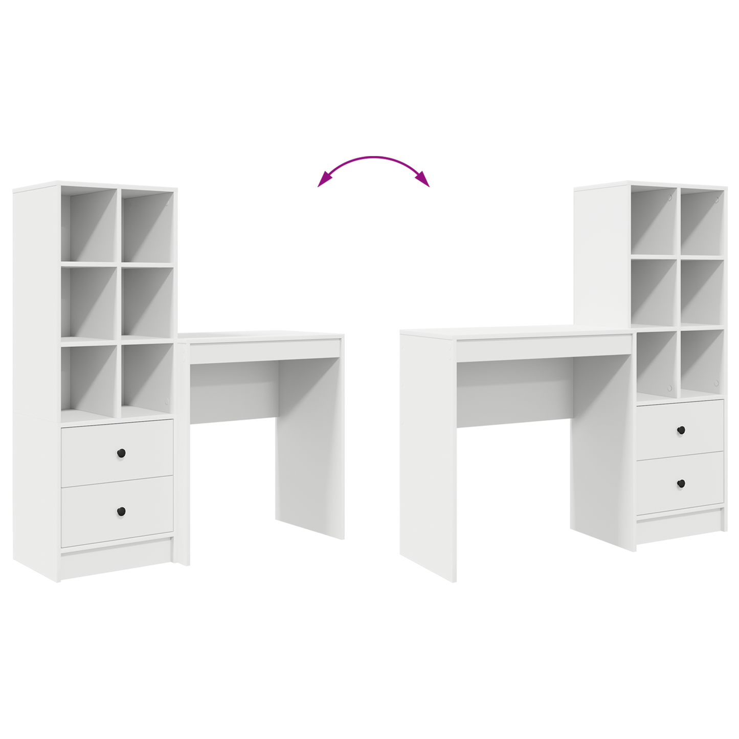 vidaXL Schreibtisch mit Schubladen 2 pcs Weiß