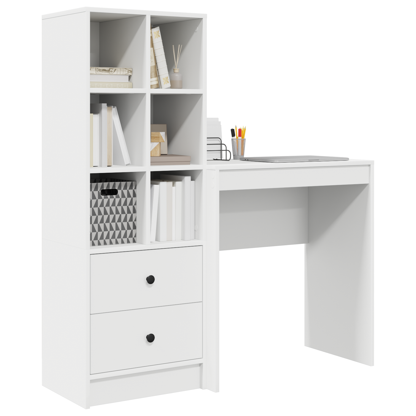 vidaXL Schreibtisch mit Schubladen 2 pcs Weiß