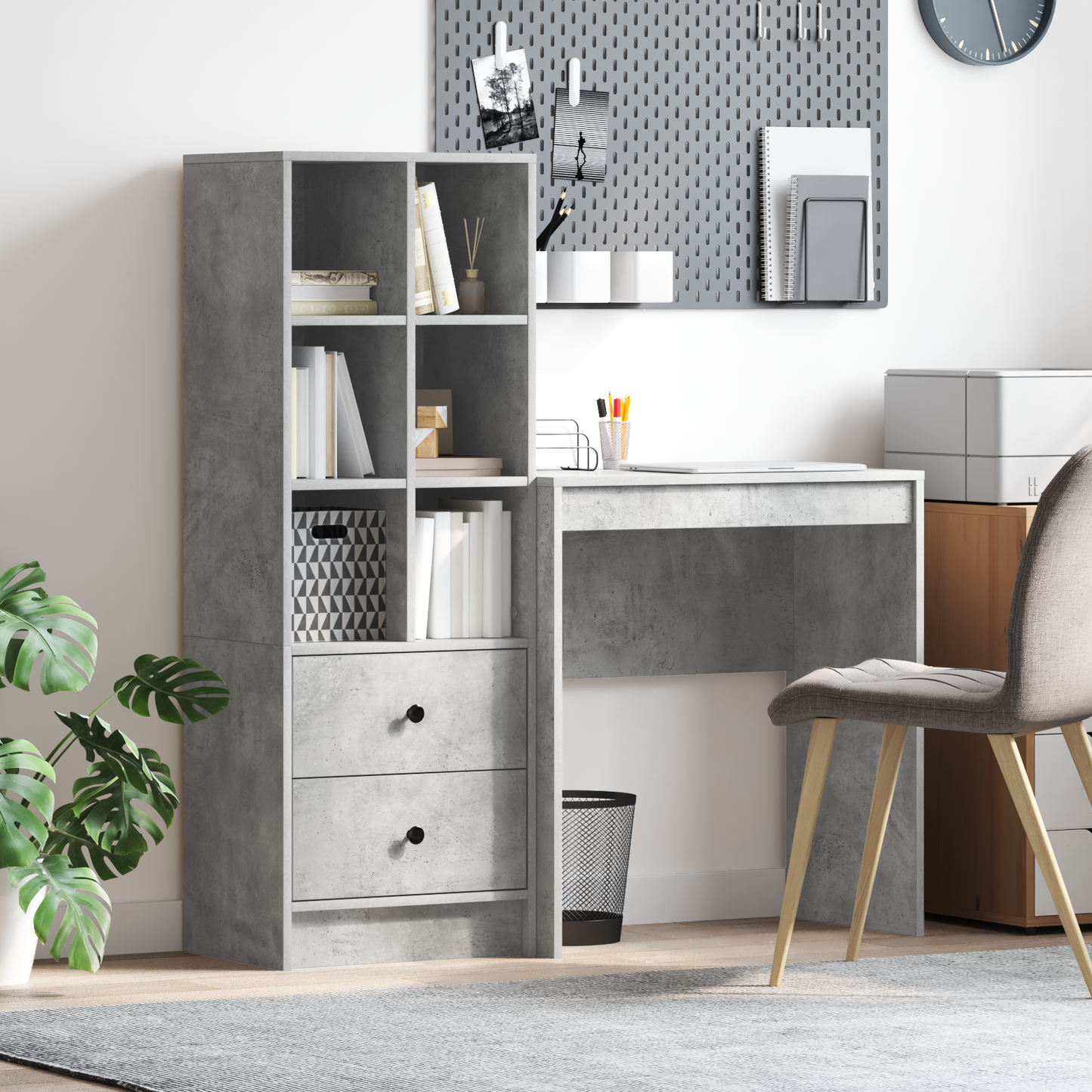 vidaXL Schreibtisch mit Schubladen 2 pcs Beton Grau