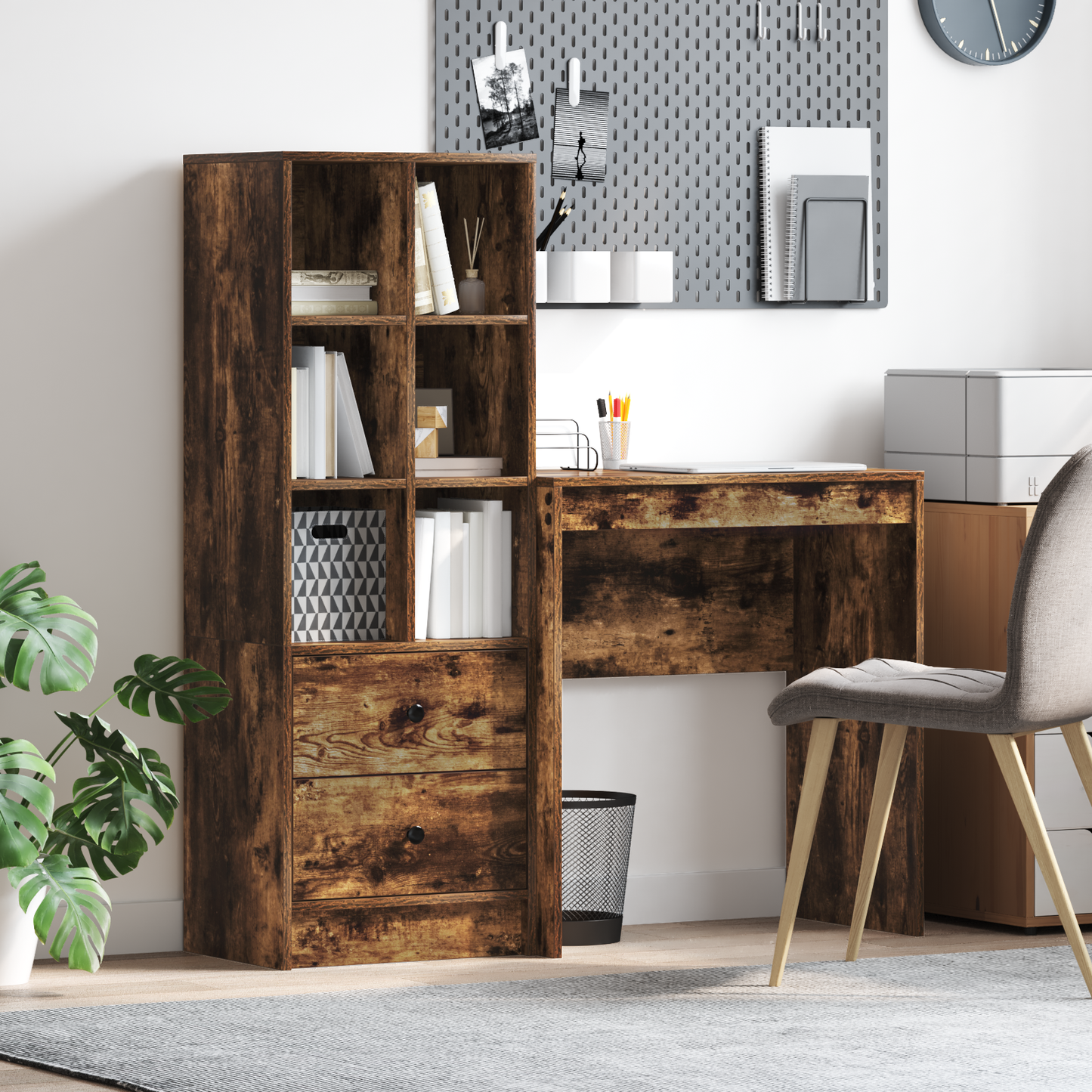 vidaXL Schreibtisch mit Schubladen 2 pcs Geräucherte Eiche