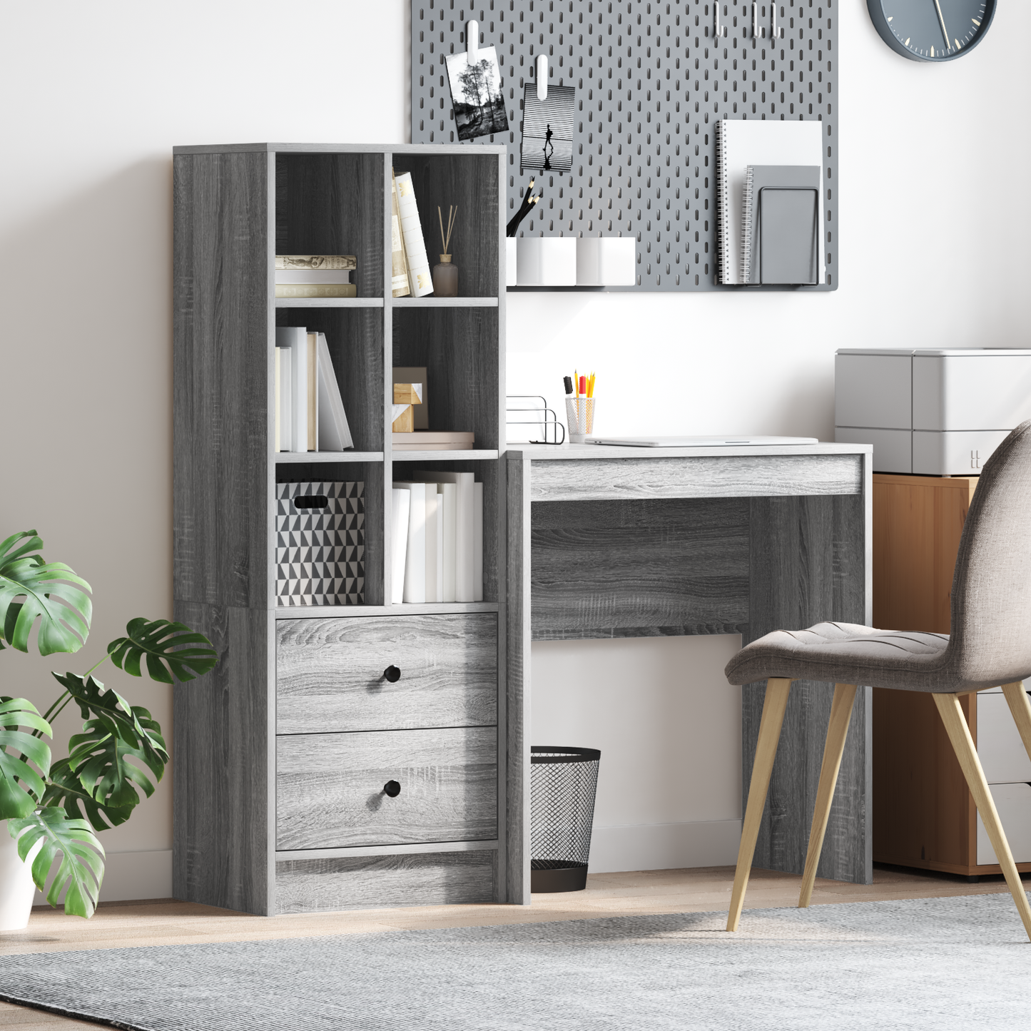 vidaXL Schreibtisch mit Schubladen 2 pcs Graues Sonoma