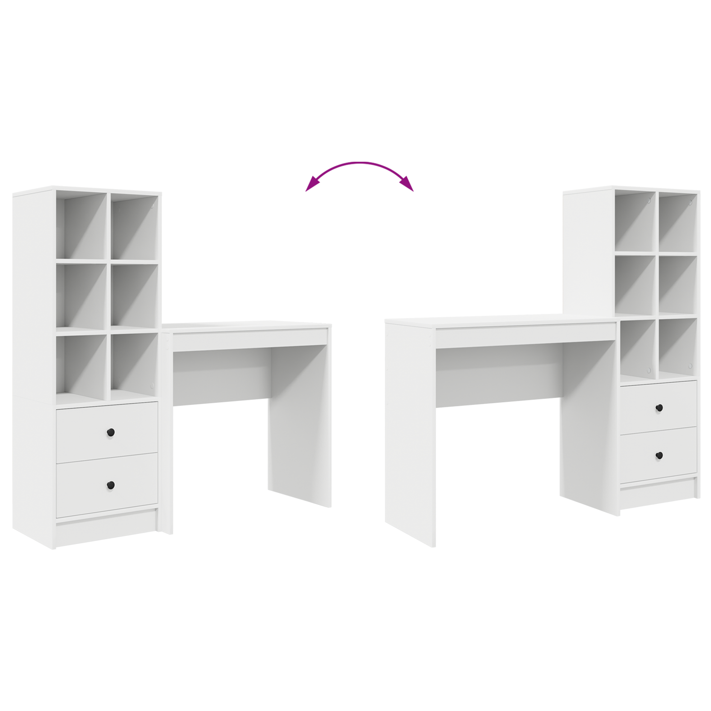 vidaXL Schreibtisch mit Schubladen 2 pcs Weiß
