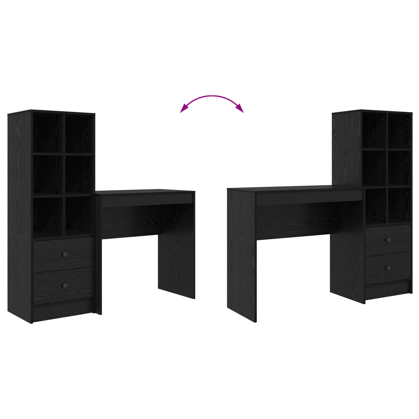 vidaXL Schreibtisch mit Schubladen 2 pcs Schwarz Eichen-Optik