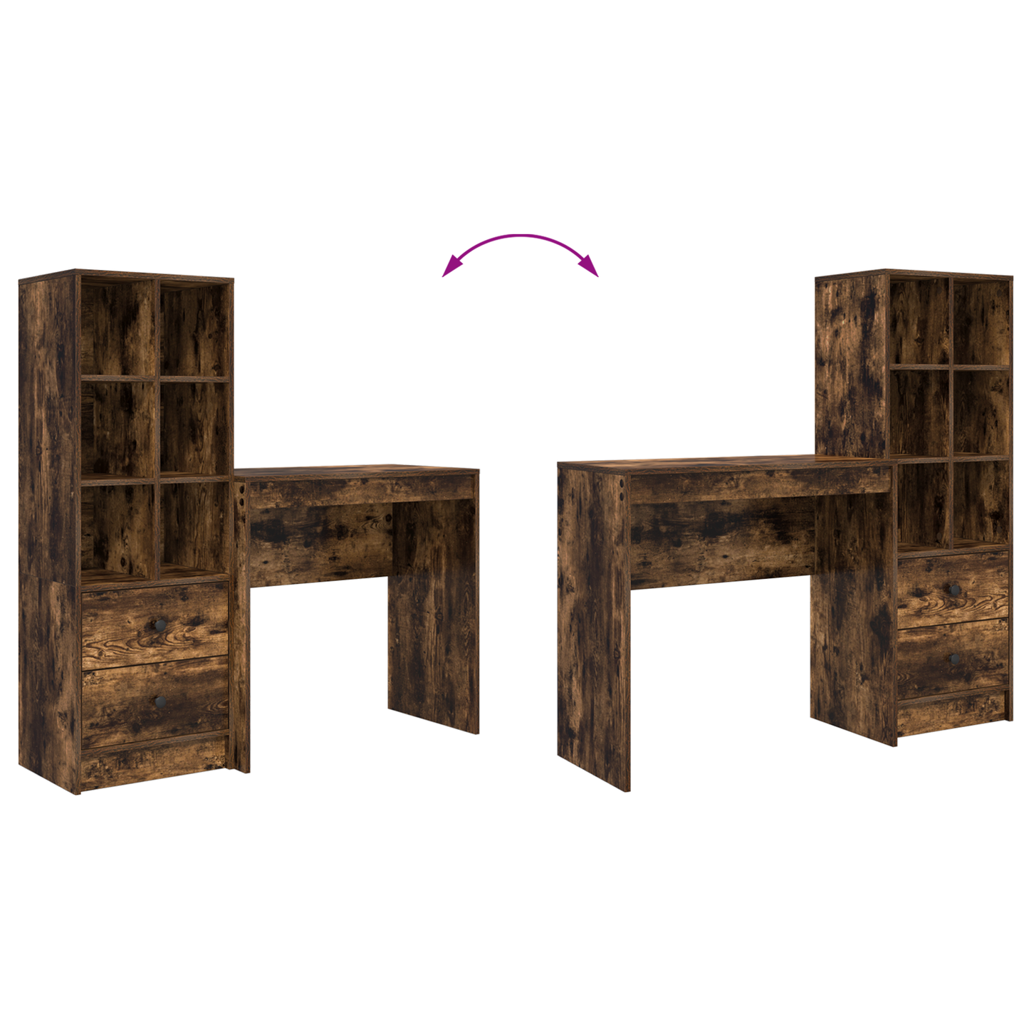 vidaXL Schreibtisch mit Schubladen 2 pcs Geräucherte Eiche
