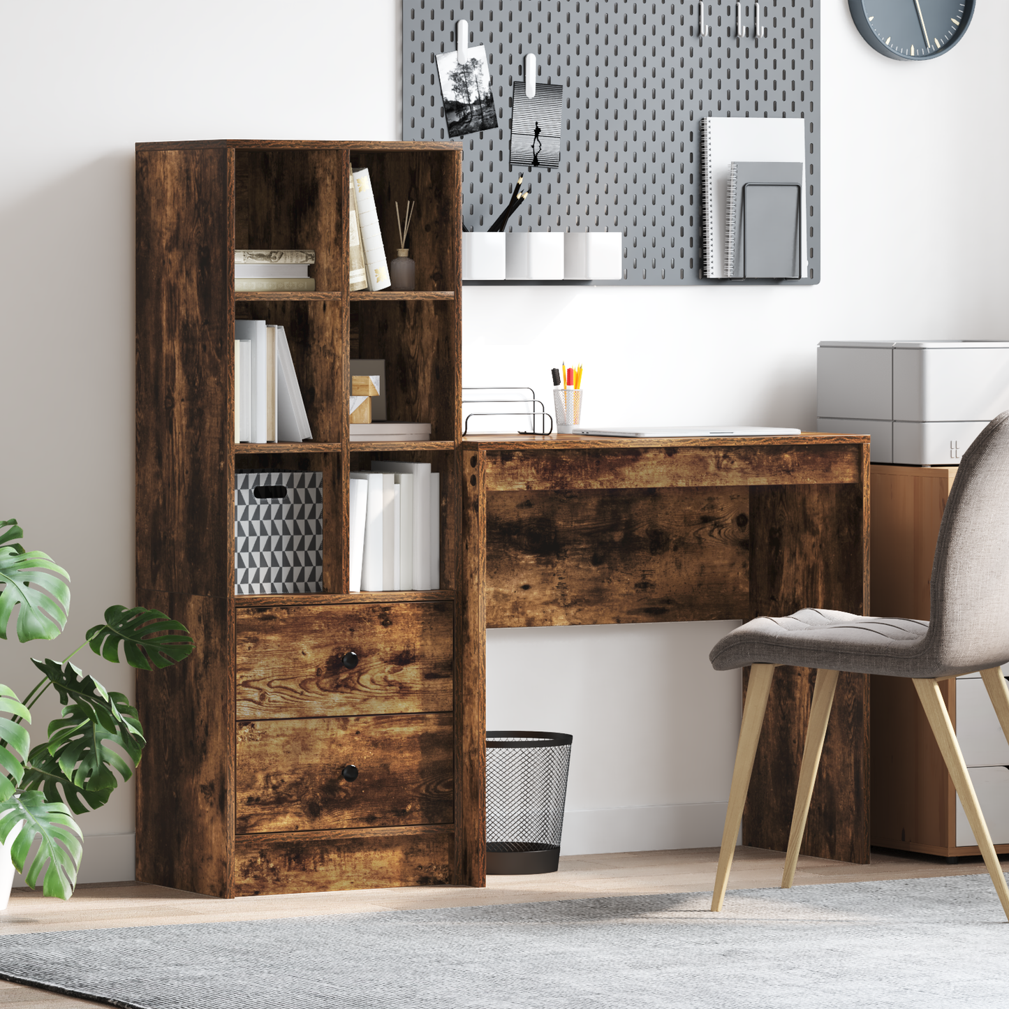 vidaXL Schreibtisch mit Schubladen 2 pcs Geräucherte Eiche