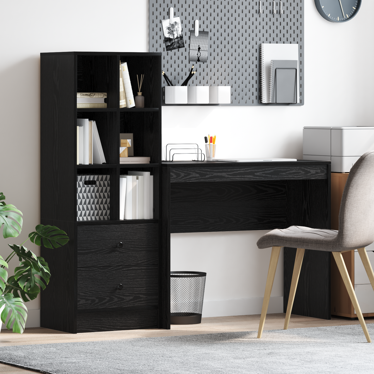 vidaXL Schreibtisch mit Schubladen 2 pcs Schwarz Eichen-Optik