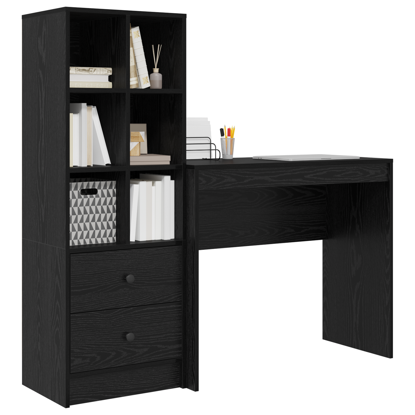 vidaXL Schreibtisch mit Schubladen 2 pcs Schwarz Eichen-Optik