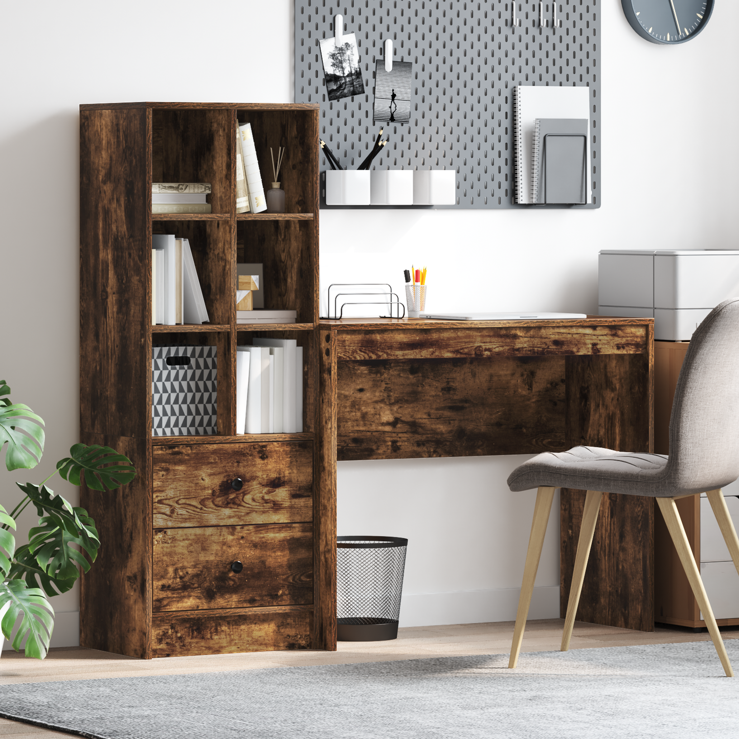 vidaXL Bureau avec tiroirs 2 pcs Chêne fumé