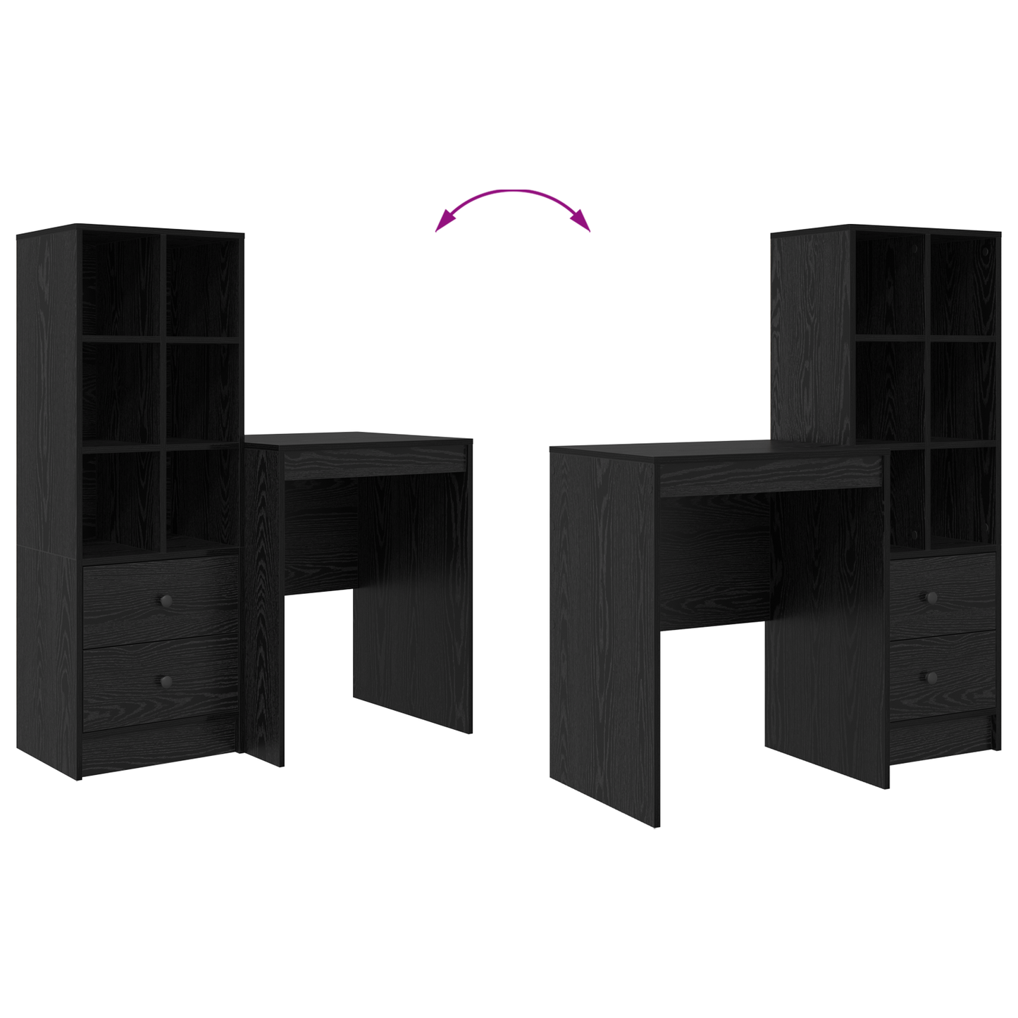 vidaXL Schreibtisch mit Schubladen 2 pcs Schwarz Eichen-Optik