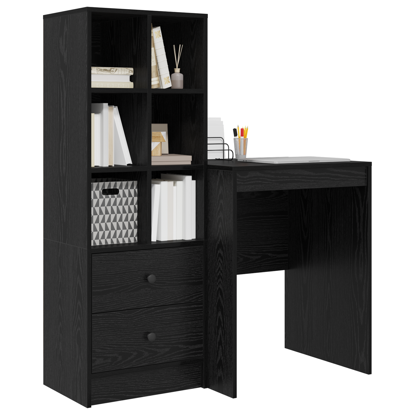 vidaXL Schreibtisch mit Schubladen 2 pcs Schwarz Eichen-Optik