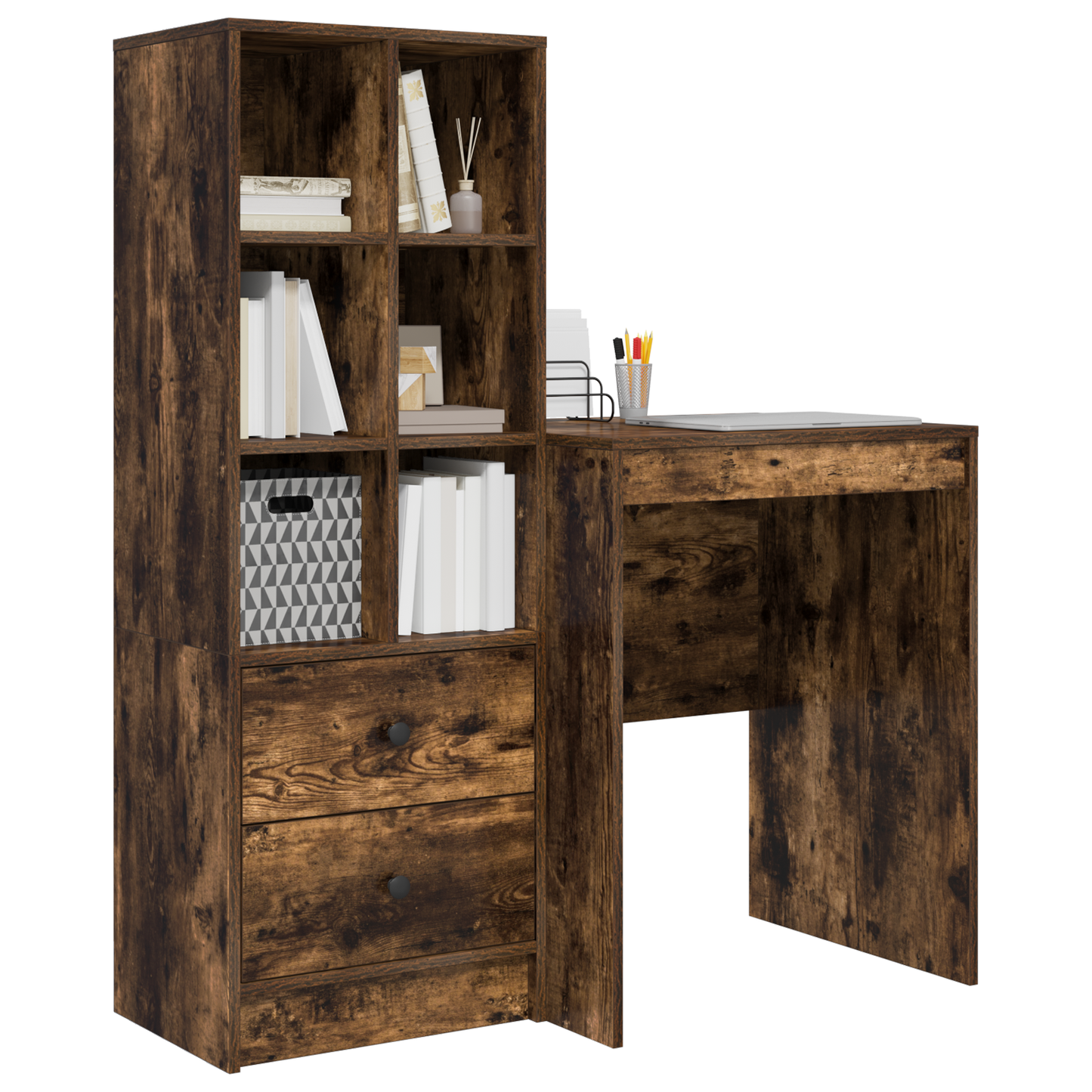 vidaXL Bureau avec tiroirs 2 pcs Chêne fumé