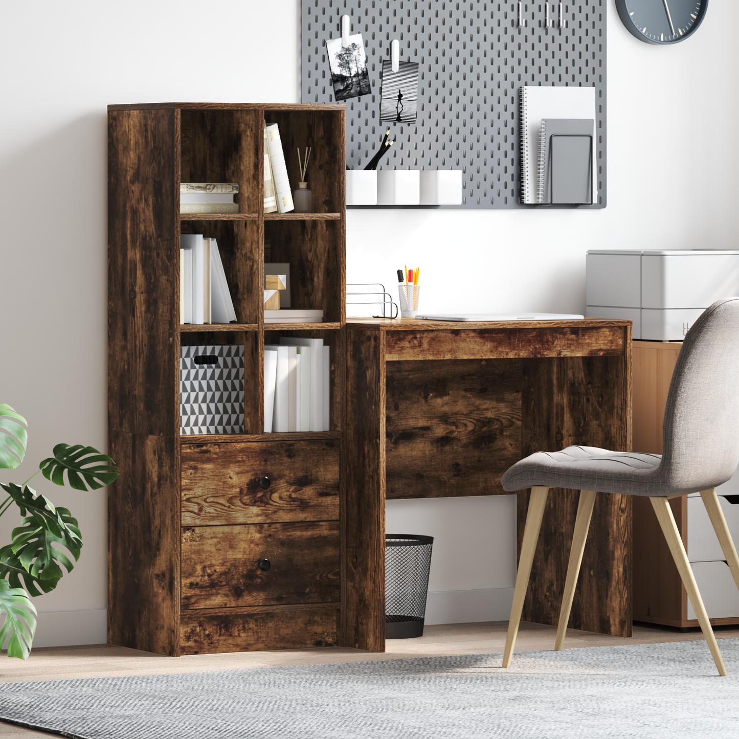 vidaXL Schreibtisch mit Schubladen 2 pcs Geräucherte Eiche