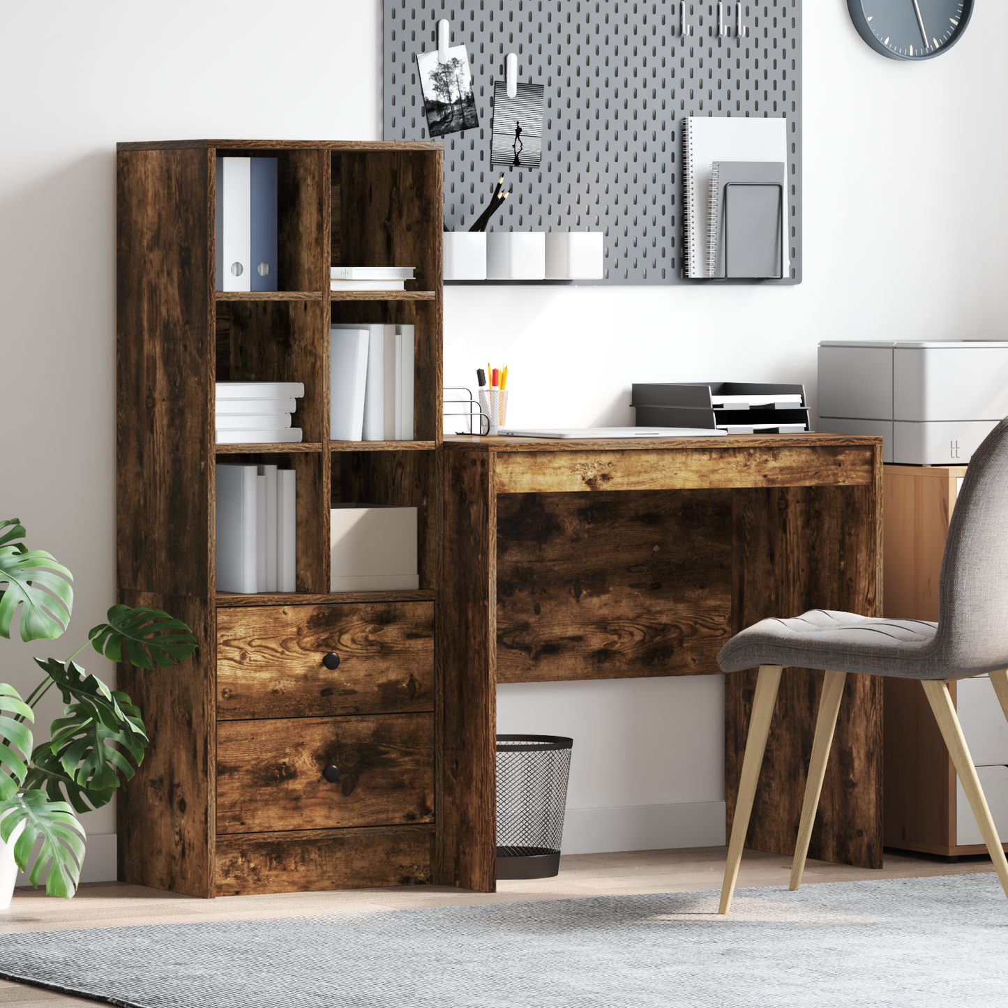 vidaXL Schreibtisch mit Schubladen 2 pcs Geräucherte Eiche