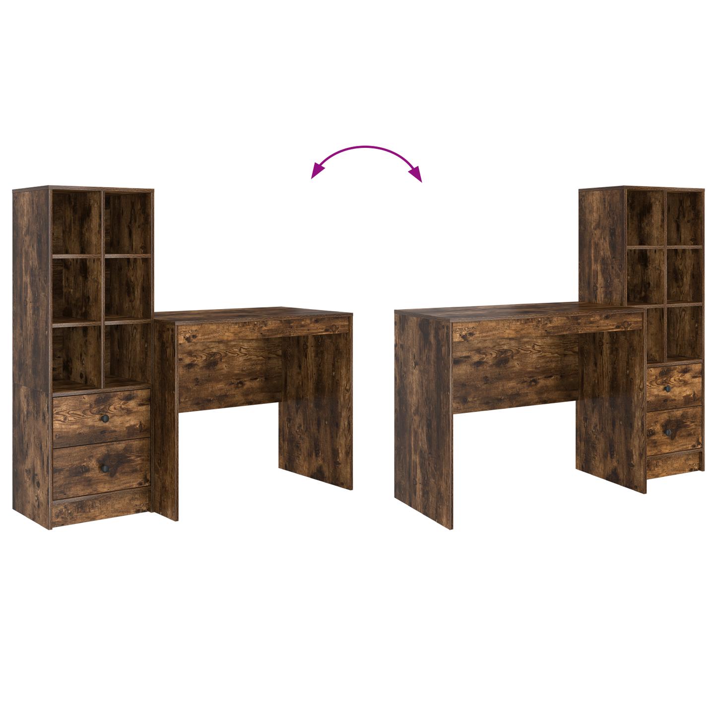 vidaXL Schreibtisch mit Schubladen 2 pcs Geräucherte Eiche